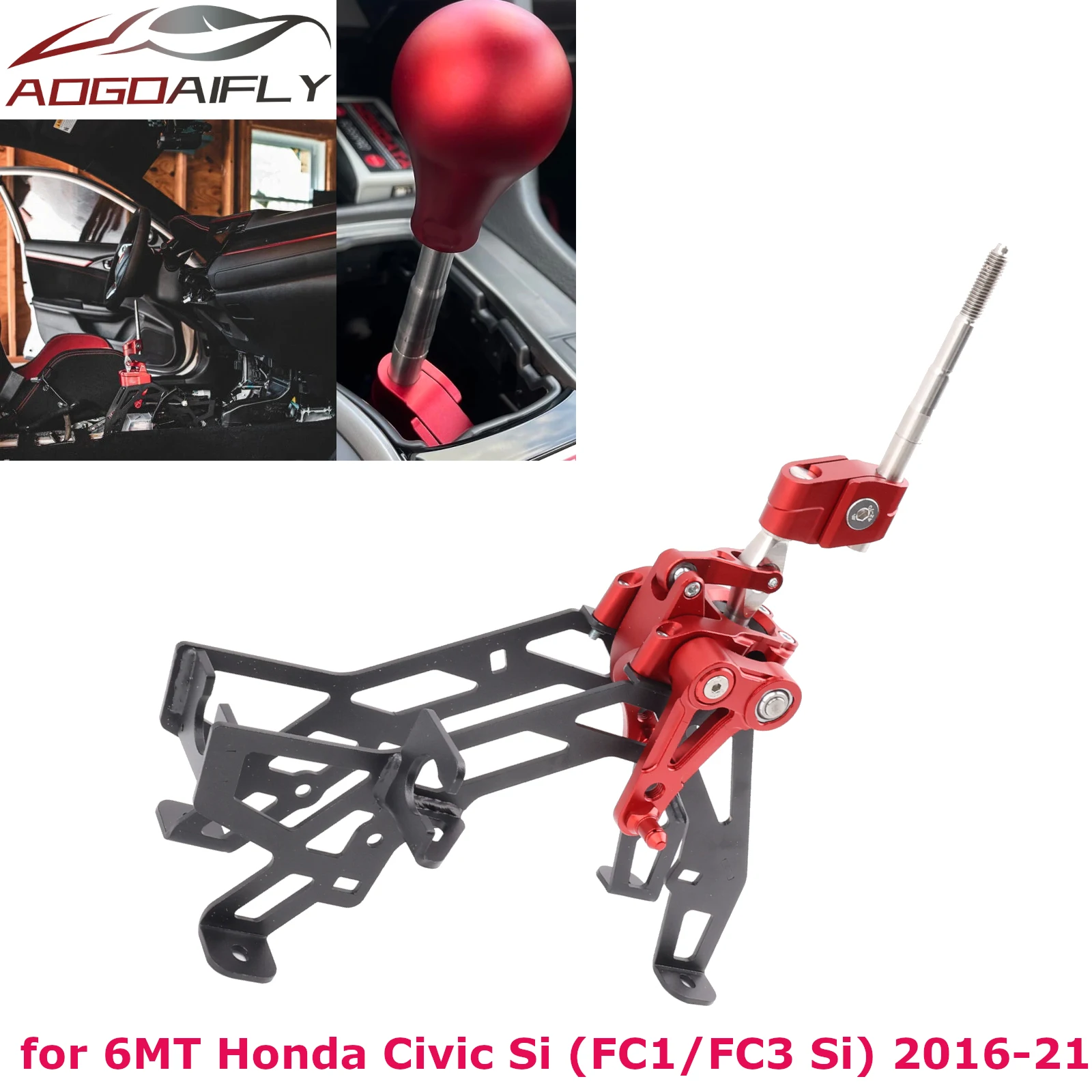 Palanca de Cambios Corta Ajustable de 6 Velocidades, Compatible con Honda Civic Coupé/Sedán MT (FC2/FC4) Sport MT (FC2/FC4/FK7) con Perilla de Cambio M10 x 1.5