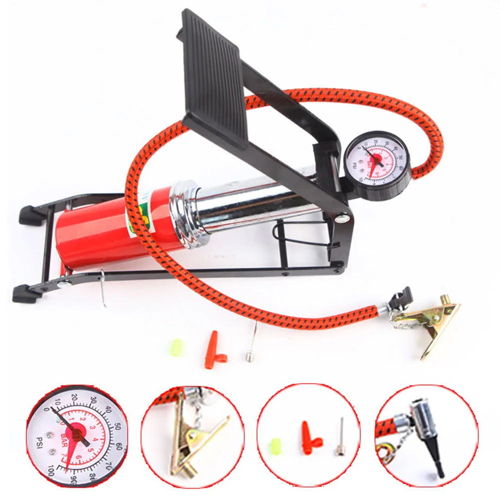 

Professional Floor Pump for Bike Car Tyres Pressure Gauge Anti Foot Pedal Multi Valves High Pressure Tire Inflator