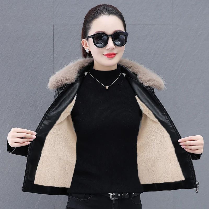 Jaet in pelle elastica senza wa di fascia alta foderata in Fce da donna Inverno Nuovo Sle Jaet dimagrante Faionable di piccole dimensioni