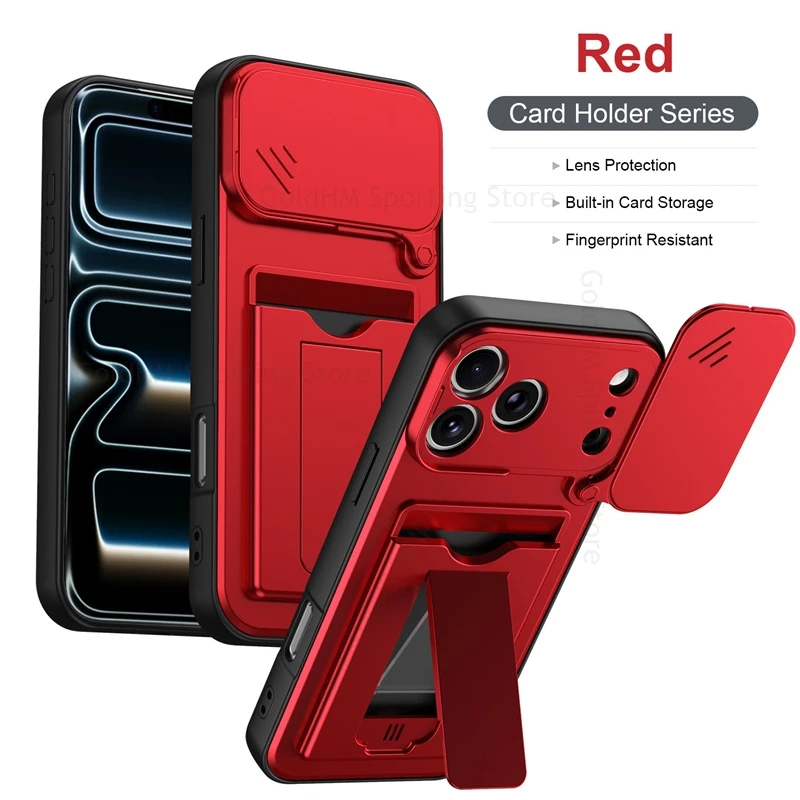 For iPhone 17 Pro Max Invisible Bracket Card Slot Case For Samsung S26 UItra Heavy Duty Slide Lens Cover For Apple 17 16 Pro Max