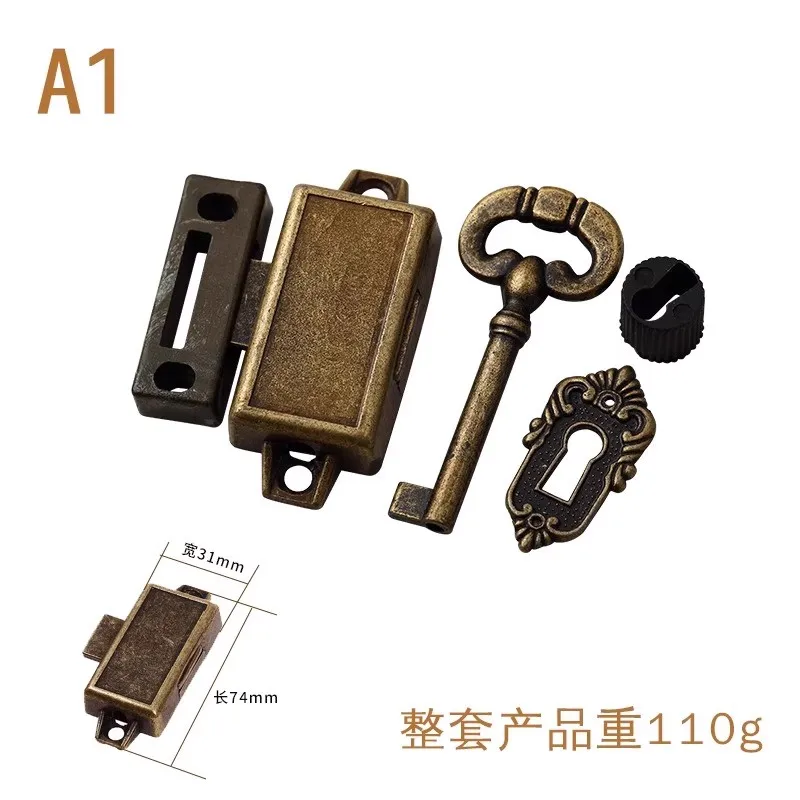 Chinese Furniture Drawer Box Locks Antique Decorative Bronze Counter Cabinet Door Lock With Key Set