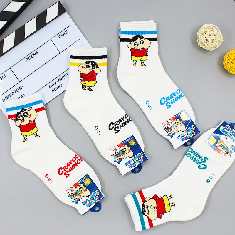 Anime Kawali Crayon Shin-Chan Cotton Socks Mid-Calf Leisure Soft Comfortable Cute Cartoon Friend Gift Birthday Gift For Girls