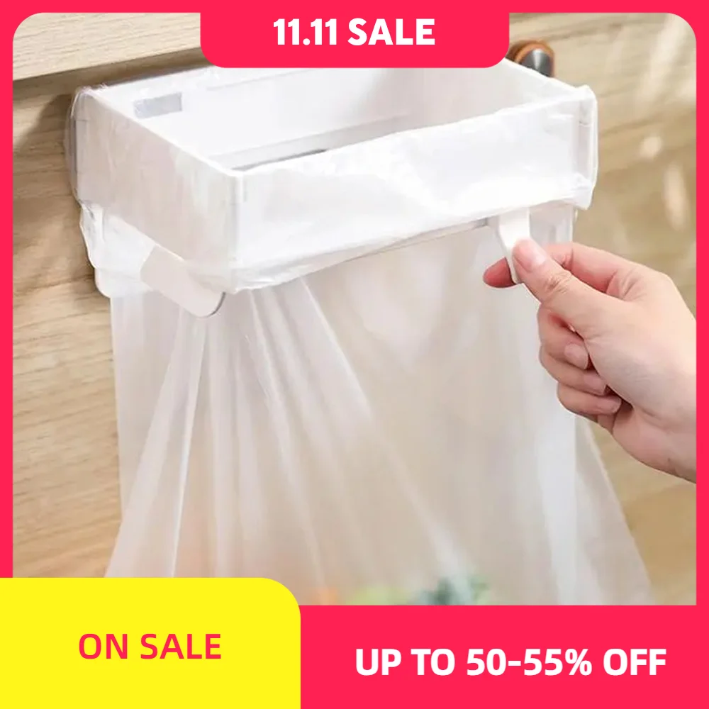 1pc Foldable Trash Bag Holder Over Cabinet Door Garbage Bag Organizer Rack Kitchen Plastic Trash Bag Holder Hanger Shelf