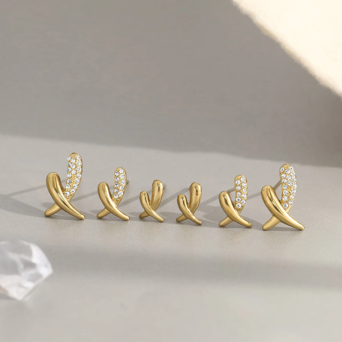 WILD & FREE 18K Gold Plated Stainless Steel Small Stud Earrings Set for Women Luxury Chic Exquisite Crystal Tarnish Free Jewelry