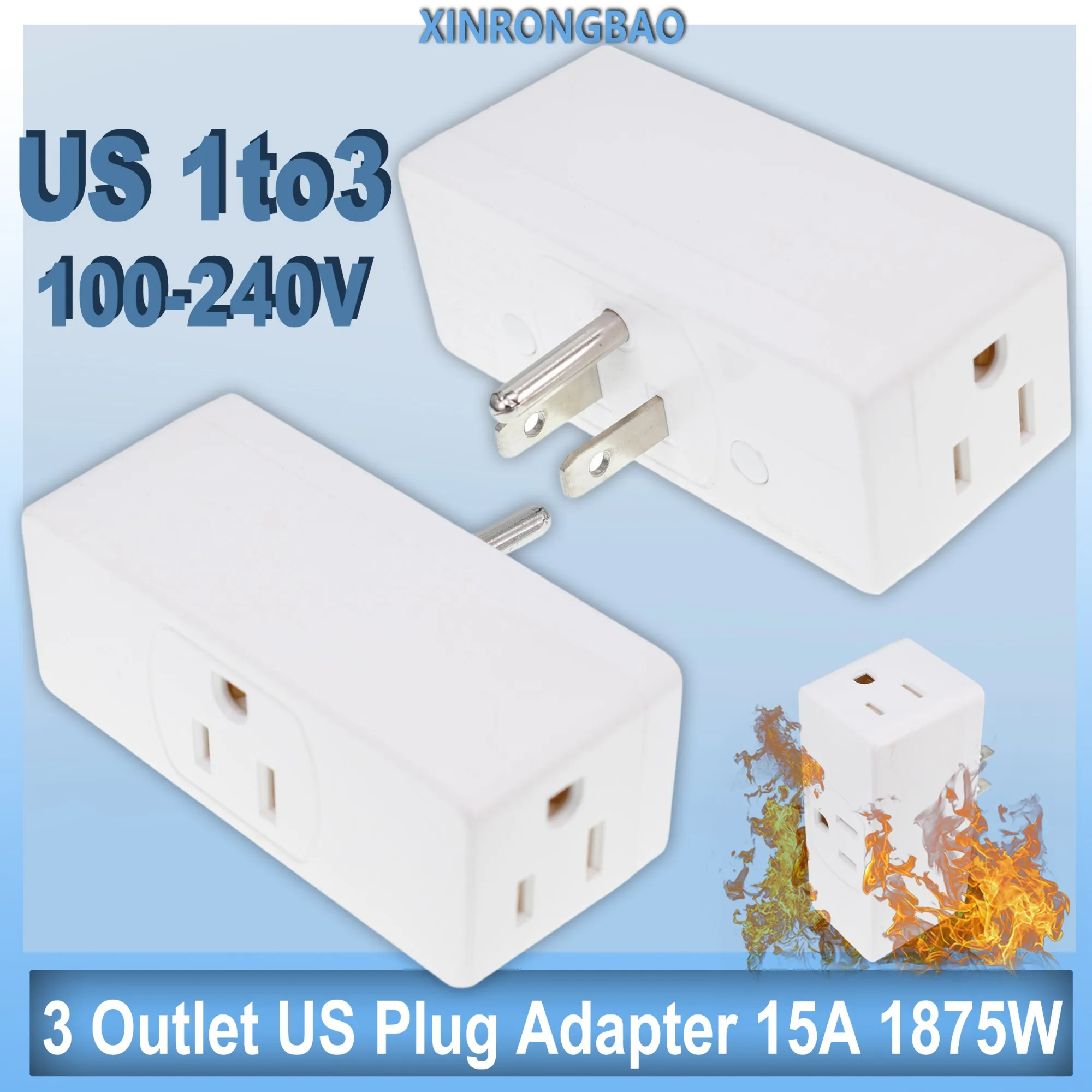 US Adapter 15A 3Way Multi Plug Outlet Extender,Wall Outlet Expander,Small Electrical Outlet Splitter for Travel,Home,Office,Dorm