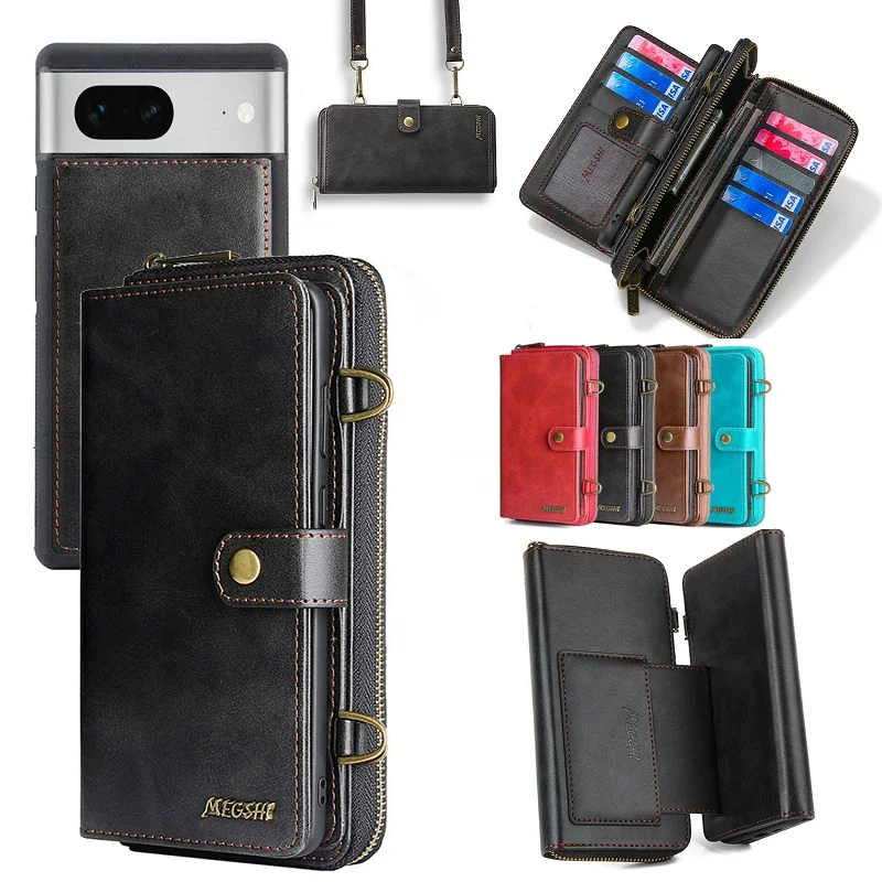 

Multi-functional Wallet Case Flip Phone Cover for Google Pixel 9 Pro XL/8 Pro/8A/7 Pro/7A/6 Pro With Adjustable Shoulder Strap