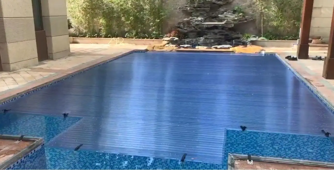 For Kids Safety Transparent Blue PC Blades With Reel Pool Cover