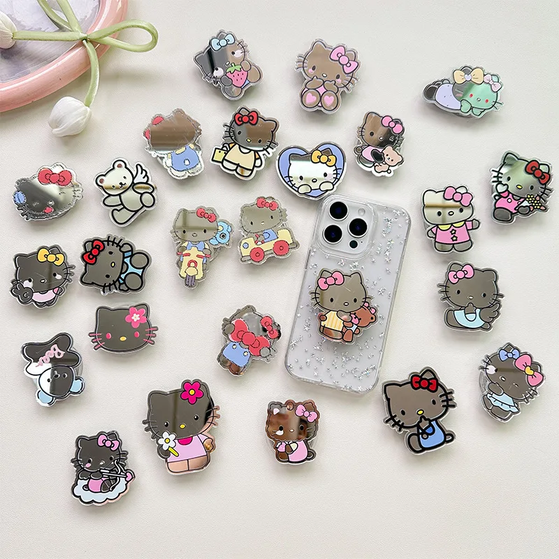 

Милый держатель для телефона Hello Kitty, мультяшный держатель-подставка для телефона с зеркалом KT, держатель-подушка для телефона, зеркало для макияжа, милый женский настольный держатель-кольцо, подарки