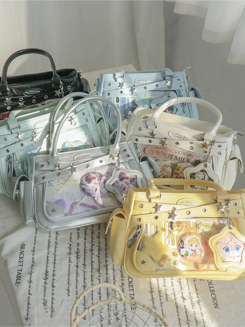 حقيبة Itabag شفافة ذات سعة صغيرة مع تصميم فريد من نوعه Y2K حقيبة كتف صغيرة من البولي يوريثان للنساء حقيبة ita سوداء #4