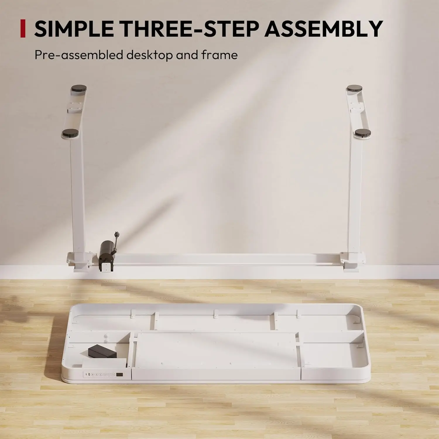 مكتب قائم مع درج، مكتب مكتب منزلي قابل للتعديل بارتفاع كهربائي مع مساحة تخزين ومنافذ USB، سطح طاولة من الخشب الأبيض مقاس 55 بوصة #6