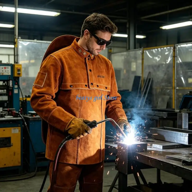 C7AB Top Leather Welding Protect Suit Heat Insulated Coat for Heavy Duty