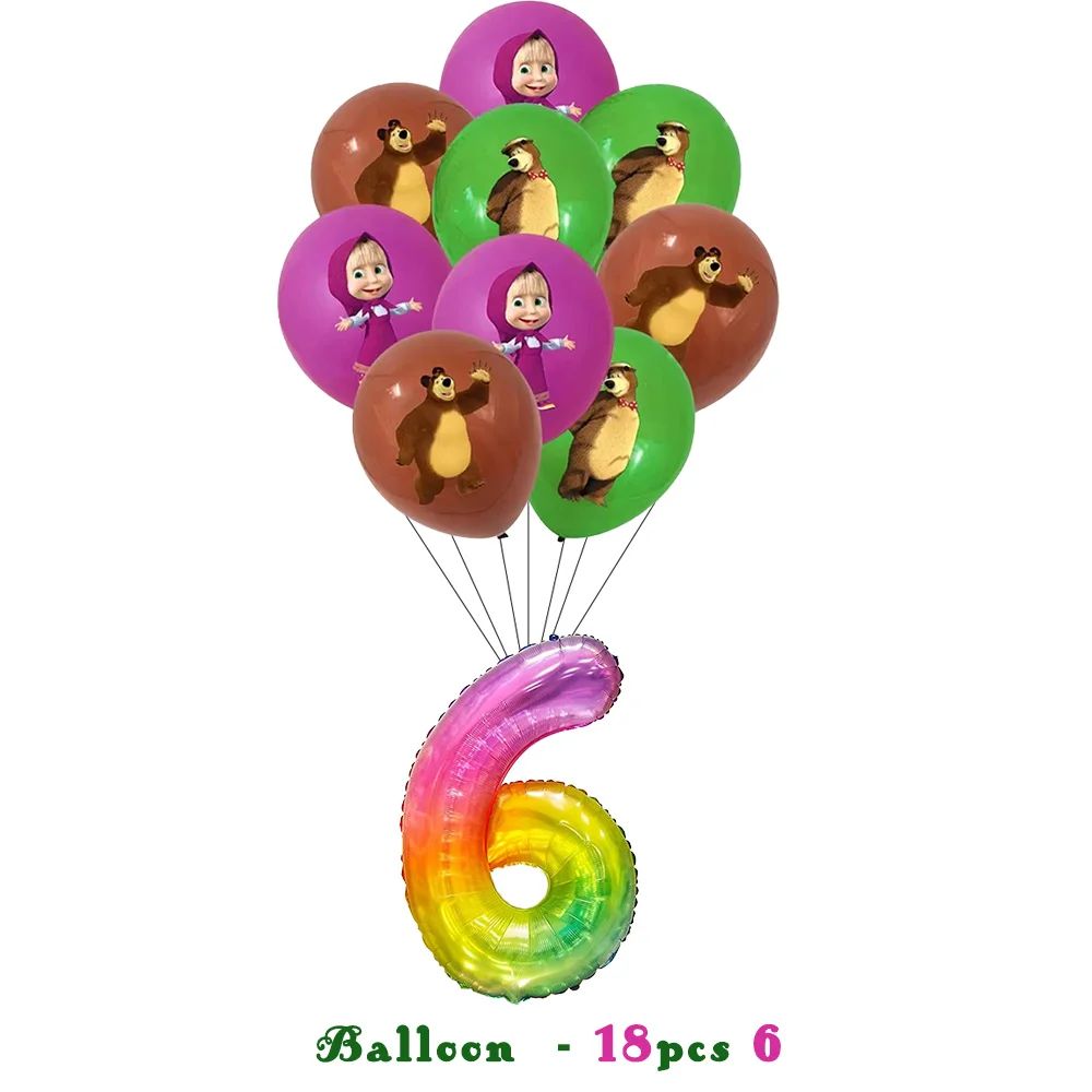 Mascha und der Bär Geburtstagsparty Banner Luftballons Teller Becher Servietten Tischdecke Mädchen Cartoon Partyzubehör Dekoration Babyparty – Detail 28