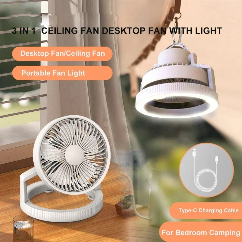 Ventilador Portable Fan Rechargeable Electric Wireless Powerful Ceiling Fan with LED Light Home Camping Fans Outdoor Air Cooler