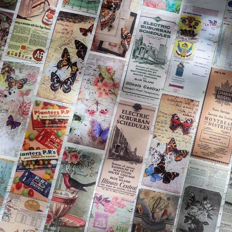 50Pcs Book Map Tickers Ticketing Times Poster Vintage Posters Butterfly Current Material Scrapbooking Kawaii Stickers