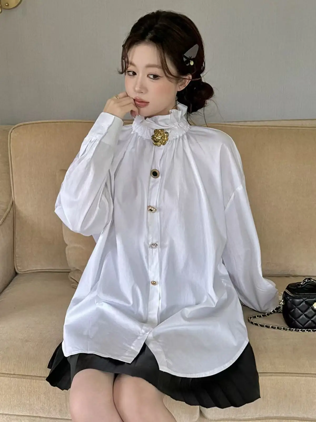 2026 Primavera Autunno Camicette di cotone Camicie per la tendenza delle donne Dolce camicia carina Top Blusas Office Lady Camicetta Top Abbigliamento donna