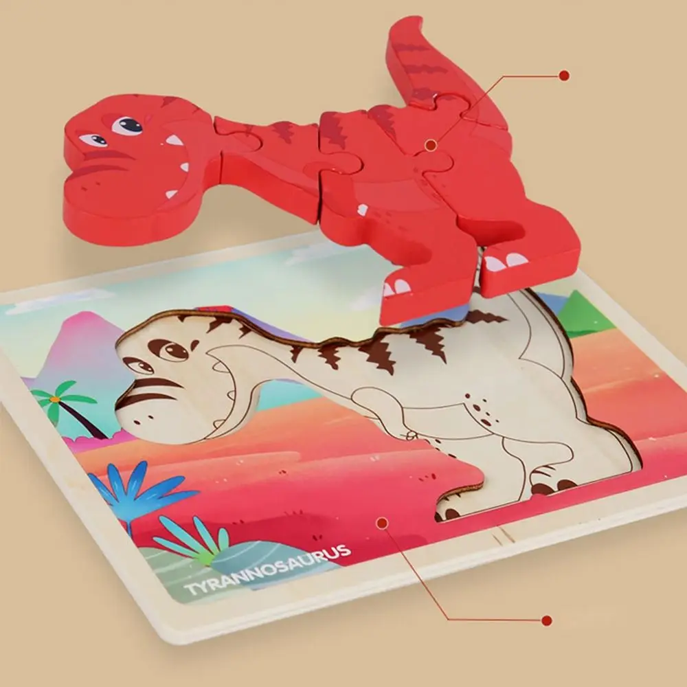 Interessante madeira dinossauro 3d quebra-cabeça dos desenhos animados animal quebra-cabeça brinquedo pensando treinamento educação precoce