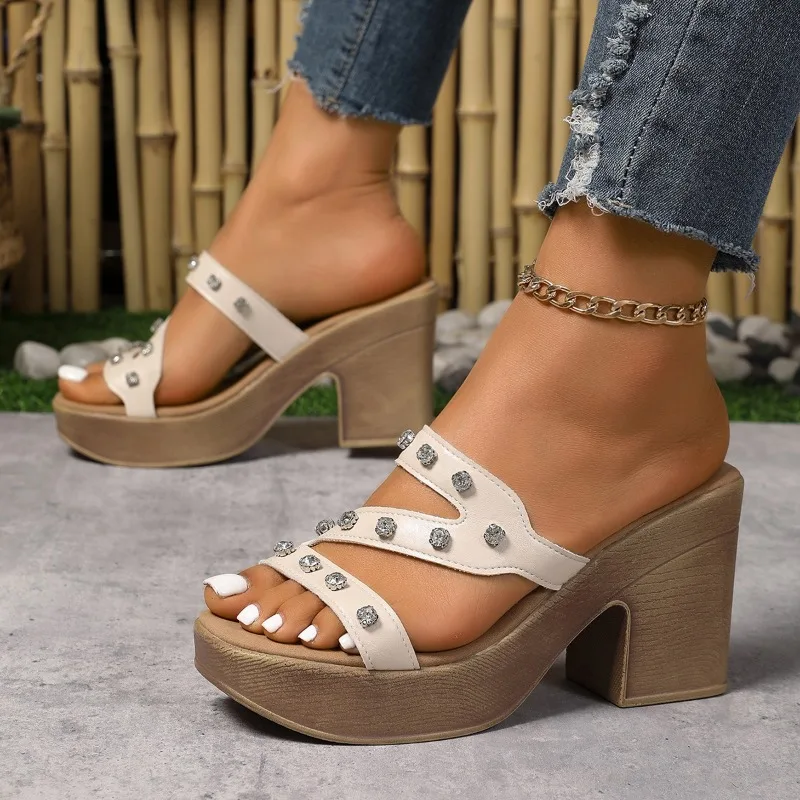 2025 جديد برشام منصة الزخرفية النعال للنساء المألوف سميكة عالية الكعب الصيف أحذية نسائية شباشب لخارج المنزل النعال #2