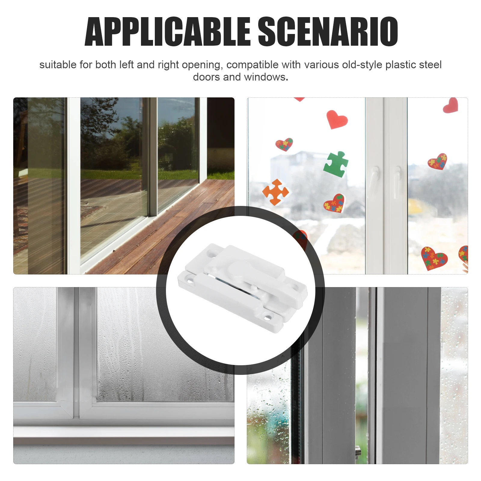 2 pares de fechaduras para janelas deslizantes, portas de aço plástico, buraco lateral branco, universal, antirroubo, faixa de pátio, trava horizontal