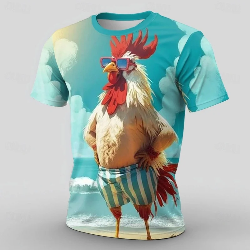 Summer Fun Big Rooster 3D Print Pattern Men's T-Shirt - Unique Quick-Drying and Breathable Men's Clothing