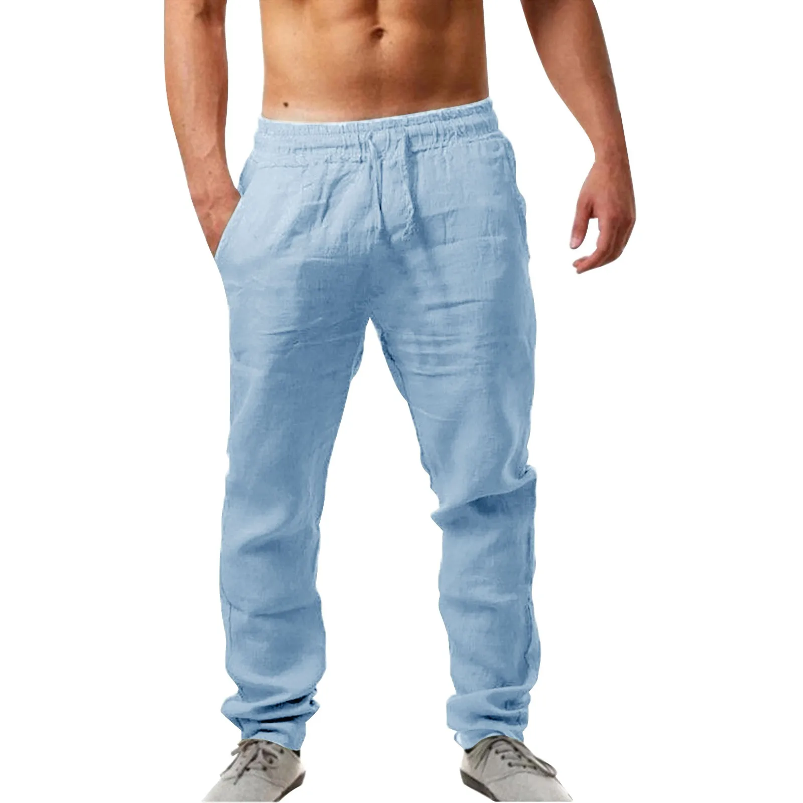 Pantaloni lunghi casual in canapa di cotone tinta unita da uomo Pantaloni sportivi larghi e comodi e traspiranti Pantaloni casual semplici per tutti gli abbinamenti