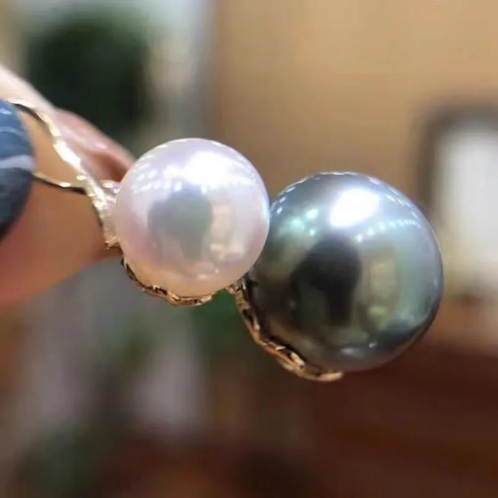 

4 шт., аксессуары из жемчуга своими руками, серебряный кулон 925 пробы, пустой держатель, двойная бусина, золотое, серебряное ожерелье, кулон, с круглыми бусинами диаметром 9-11 мм