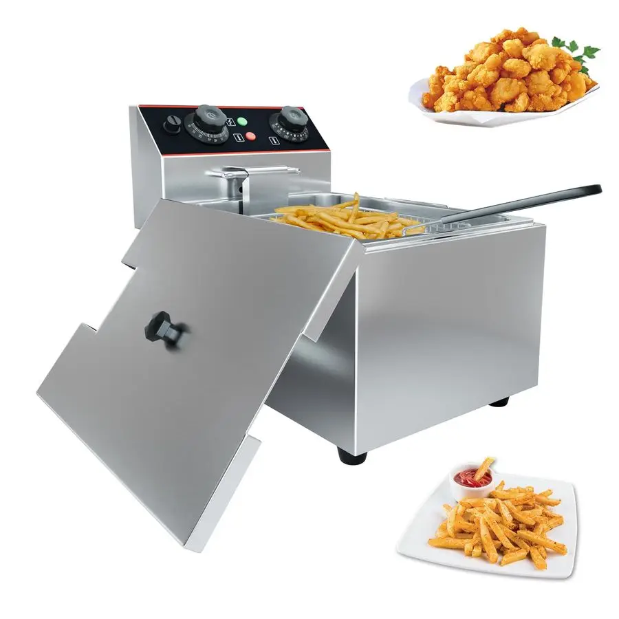 

L6.5QT Commercial Electric Deep Fryer with 1 Baskets, 1500W Stainless Steel Deep Fryer for Home Use, Adjustable Temperature, Per