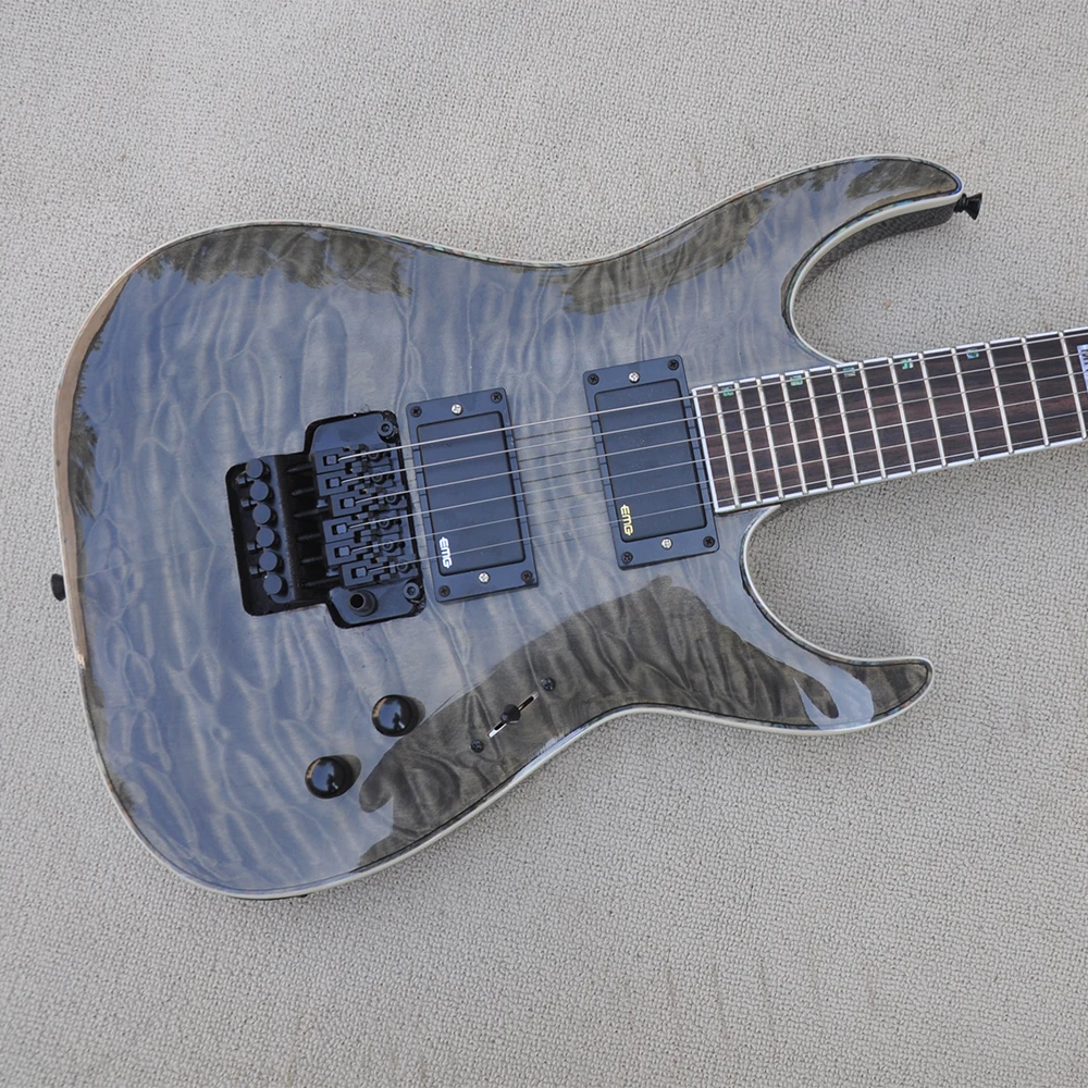 Transparent Black Electric Guitar with Tremolo,Rosewood Fretboard,Quilted Maple Veneer,Customize Logo/Color Available