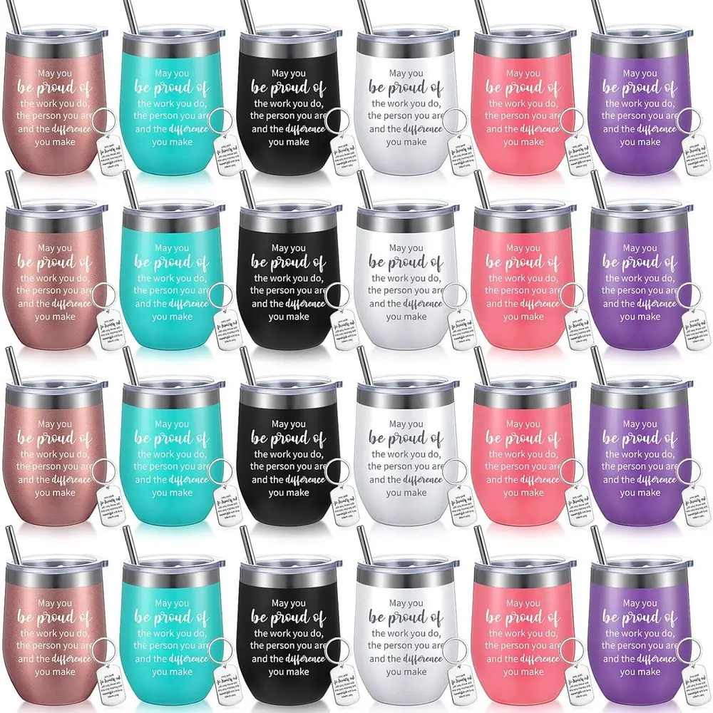 24 Vasos de Vino Inspiradores con Llavero para Agradecimiento a Empleados - ¡Que Sea un Regalo de Agradecimiento que te Haga Orgulloso! Acero Inoxidable