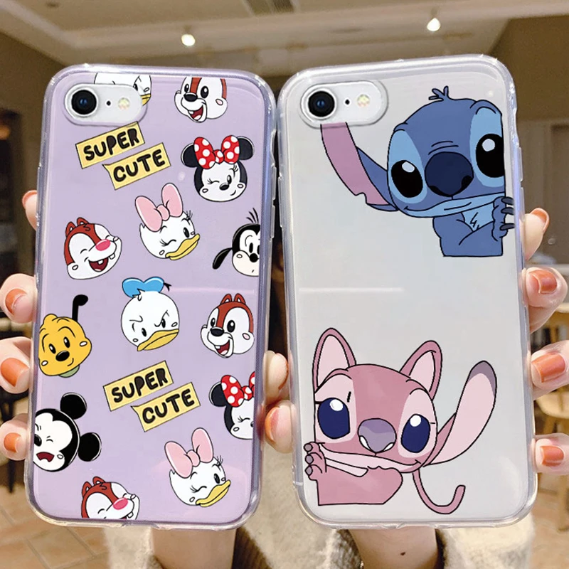 Mickey Minnie Mouse Daisy Donald Duck Stitch for iPhone SE 2022 2020 Phone Case Clear Transparent iPhone7 6 6S 7 8 Plus Cover