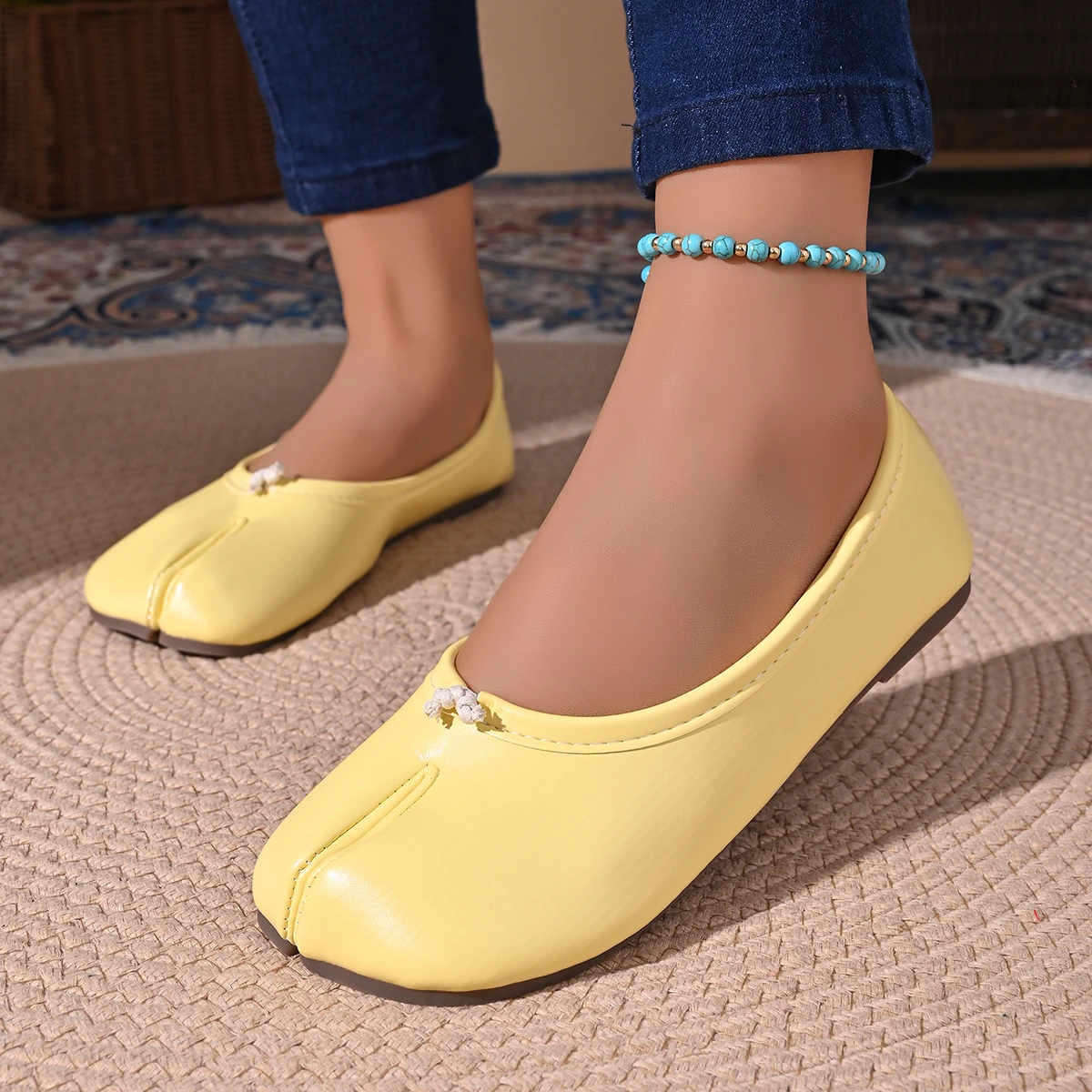 Damen-Schuhe, bequeme Leder-Flats, gespaltene Zehenpartie, Loafer, Mary-Jean-Schuhe, Ballerinas für Damen – Detail 5