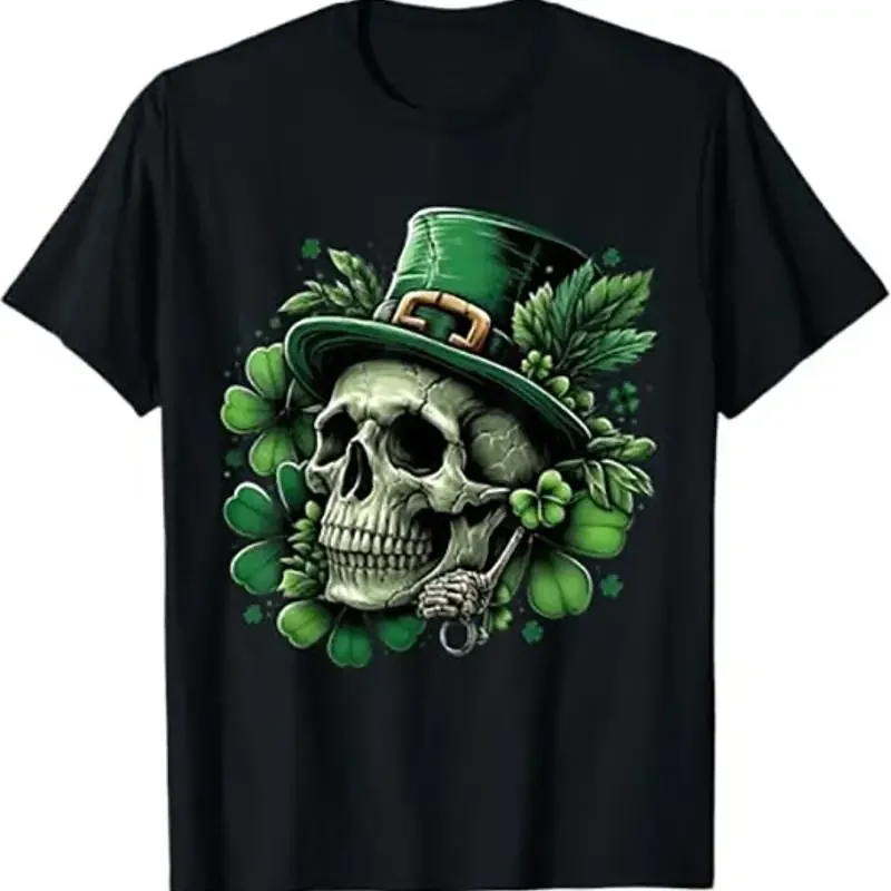 Funny Cat Saint Patrick Kawaii Hat Clover Luck Funny T Shirt Black