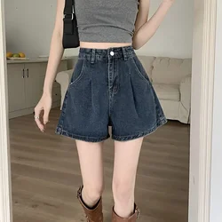 Lucyever dżinsy z szeroką nogawką spodenki damskie letnie z wysokim stanem luźne niebieskie spodnie jeansowe w stylu Vintage koreańska, szalona krótkie spodnie o linii A