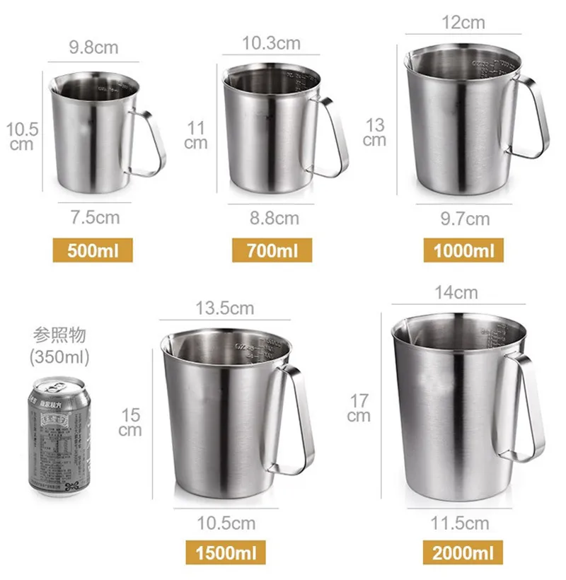 Measuring Cup,500-2000ml Stainless Pitcher with Marking with Handle,Milk Frothing Cup Jug for Espresso Machines,Latte Art