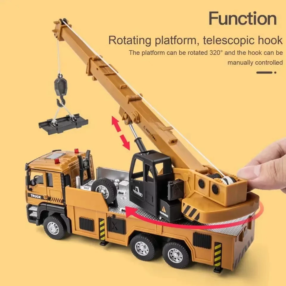 New 1/50 Crane Truck Model Toy Car Diecast Alloy Engineering Vehicle Sound Light Pull Back High Simulation Toy Kids Gift