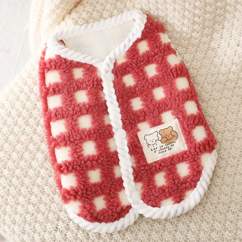 Red Checkered Pet Vest Comfortable and Warm In Winter Little Dog Vest Teddy Bear Two Legged Cardigan Fashionable Dog Clothes