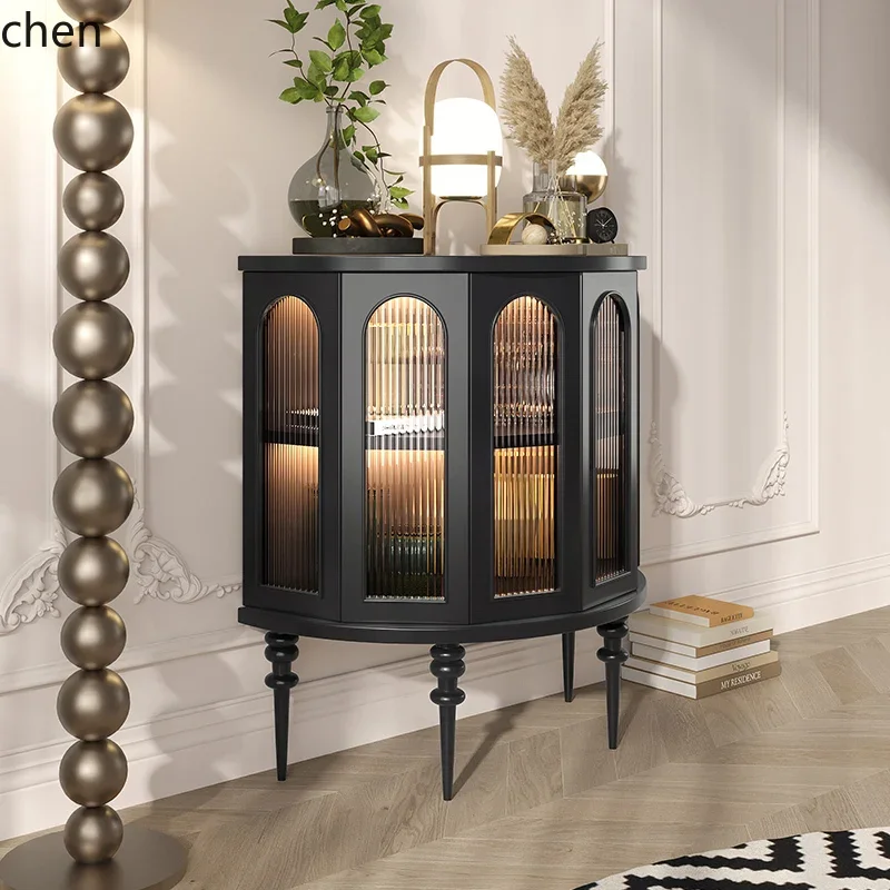 PYH Cream wind entry solid wood semicircular entrance table glass door sensor light luxury dining side cabinet