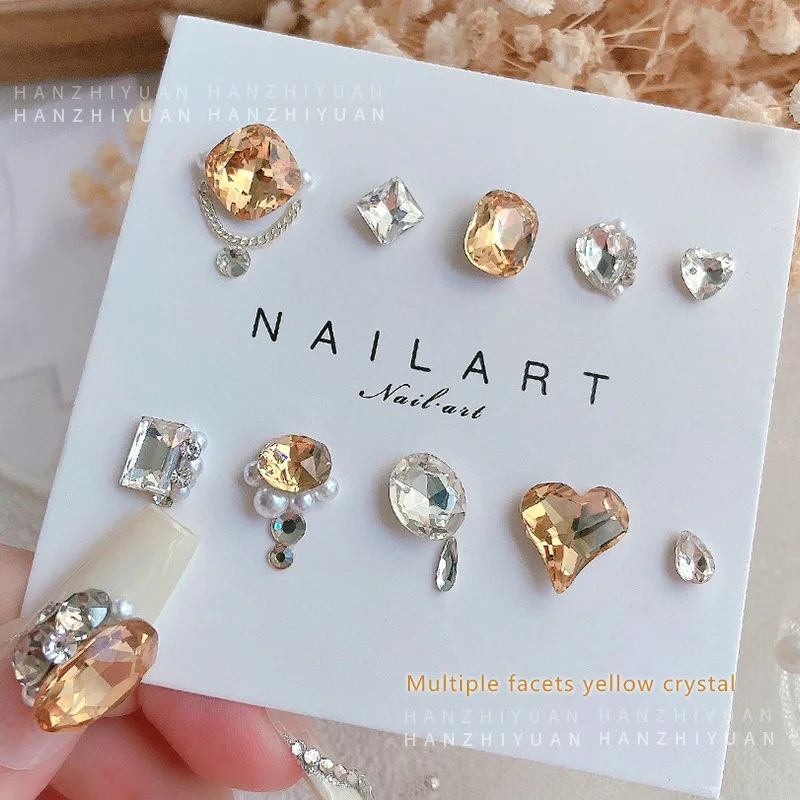 5 個ネイルラインストーンチャームライトイエローコーヒーネイルアートダイヤモンドジュエリーアンバーブラウンネイルデコレーション