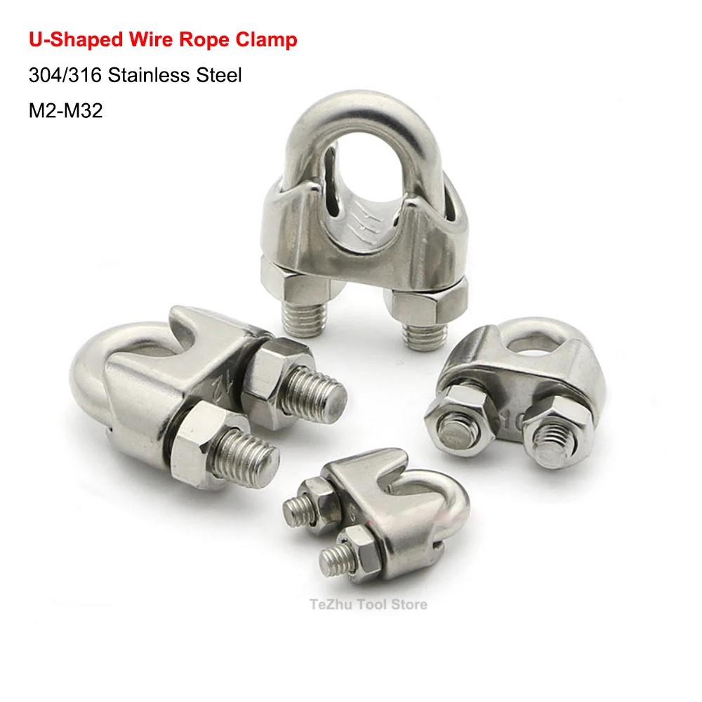 1PCS 304/316 Stainless Clip U-Shaped Wire Rope Clamp Buckle Clip M2 M3 M4 M5 M6 M8 M10 M12 M14 M16 M18 M20 M22 M24 M26 M30 M32