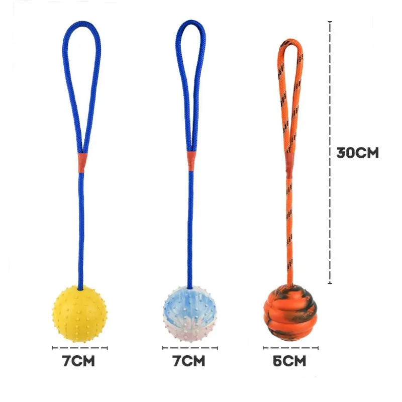 Pet Dog Training Toy Dogs Natural Rubber Ball On Rope Durable Toys Chew Teeth Cleaning Ball For Funny Excercise Play Outdoor