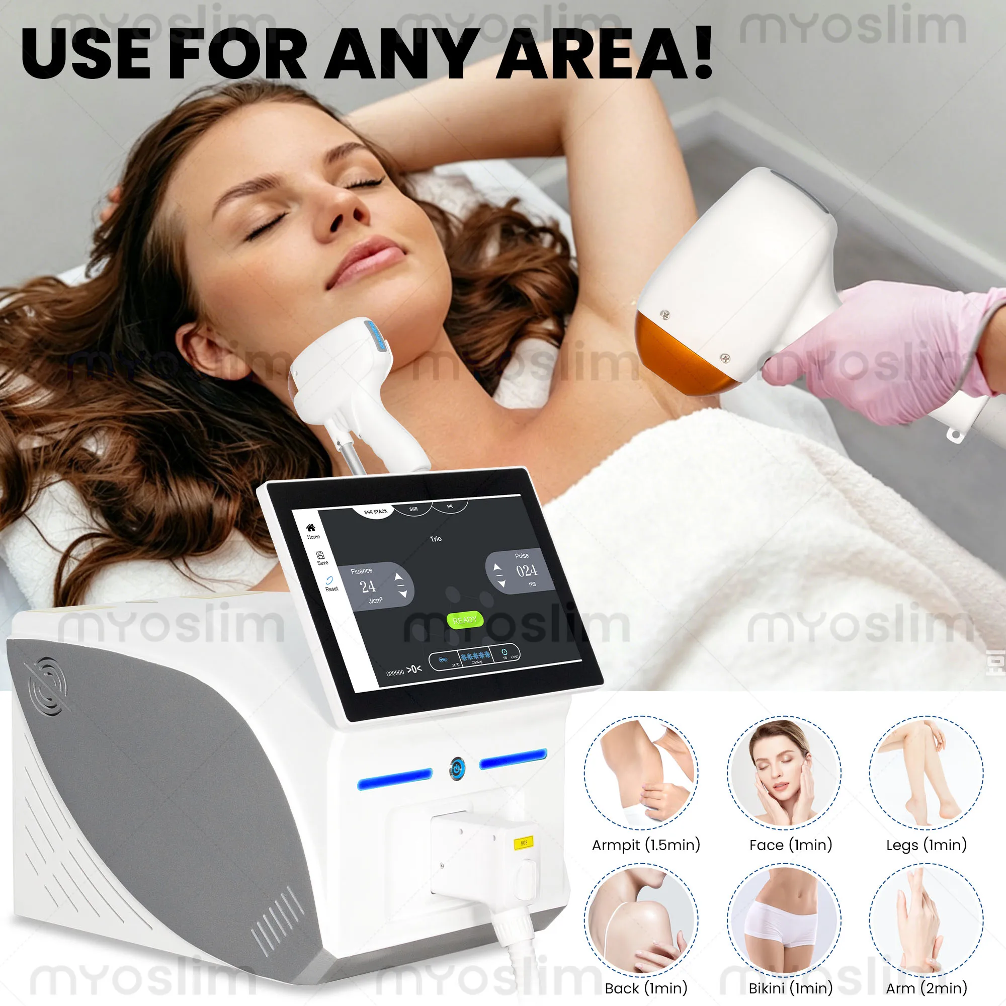 FAC 5000W Four Wavelength Ice Titanium  Machine, Vertical Black Silver Hair Removal & Picosecond Tattoo Removal Device