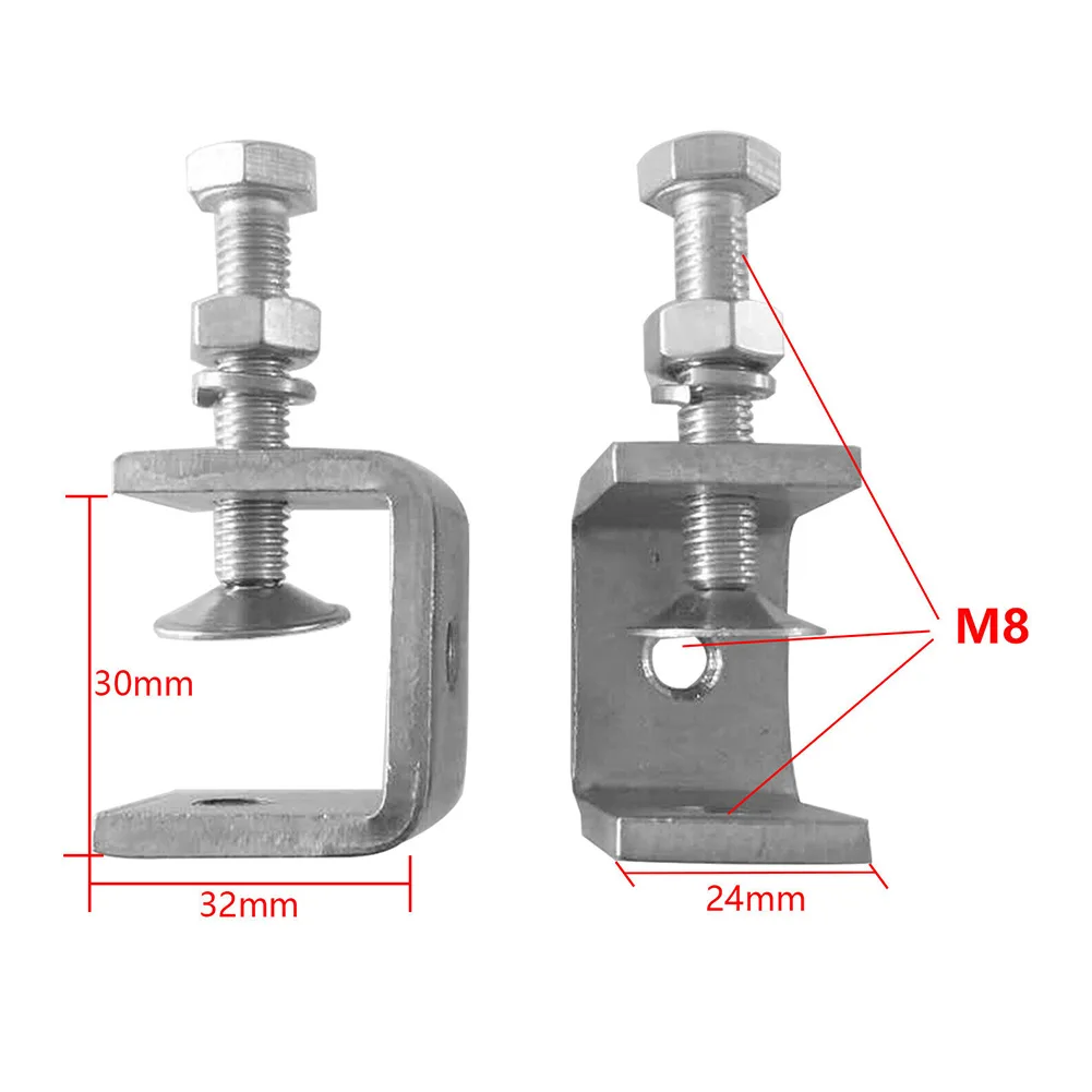 4X Stainless Steel C Clamps with M8 Threaded Hole for Secure For Mounting on Desks Workbenches and Welding Fixtures