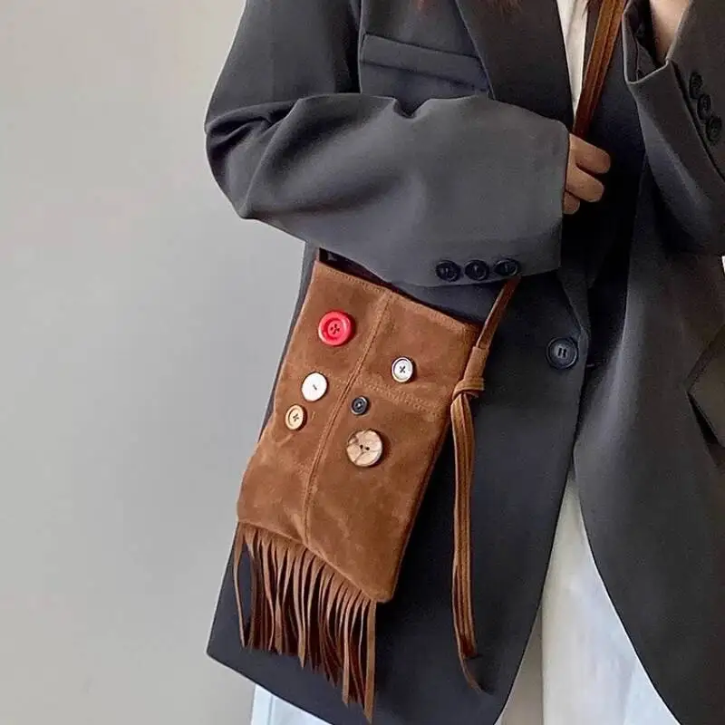 กระเป๋าสะพายไหล่สไตล์วินเทจญี่ปุ่น Y2k แฟชั่นผู้หญิง กระเป๋าใส่โทรศัพท์มือถือขนาดเล็กแบบมีกระดุม สไตล์ลำลอง น่ารัก กระเป๋าถือแบบสะพายข้าง