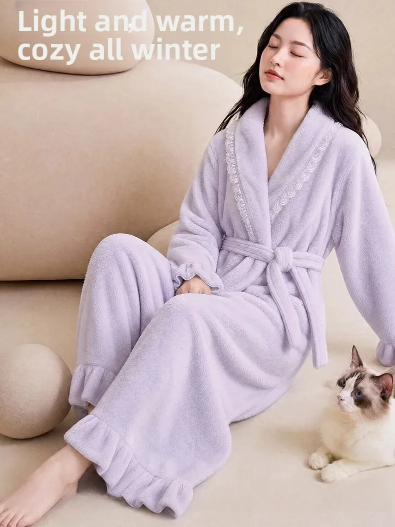 thickened-double-sided-fluffy-winter-sleep-robe-for-women-with-lace-mid-length-home-clothes-warm-bathrobe-with-belt