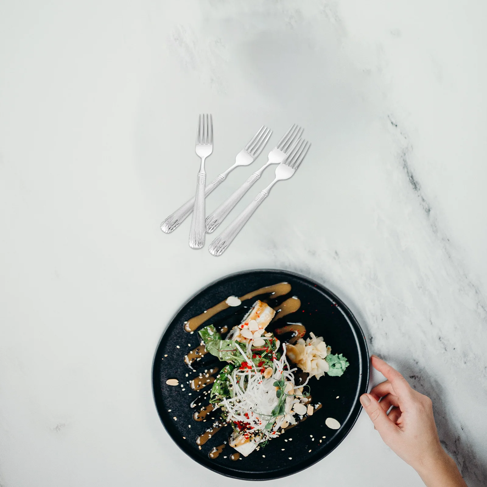 

4Pcs Stainless Steel Barbecue Fork Hammered Design Long Handle Bbq Tool Camping Dinner Fork Bbq Tool Stainless Steel Tableware