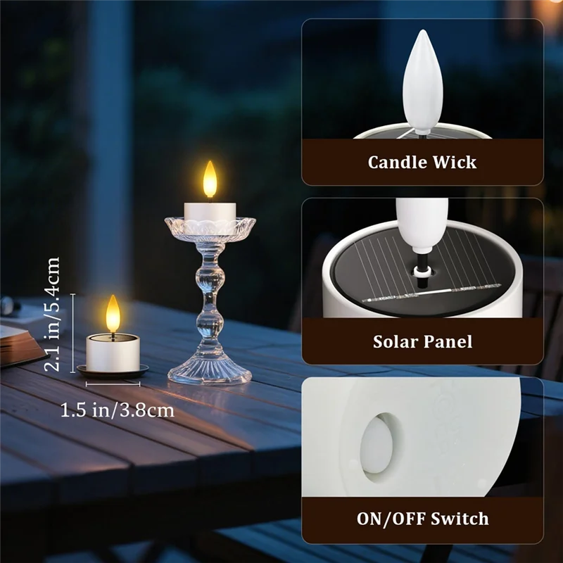 ABGE-ไฟชาพลังงานแสงอาทิตย์กันน้ํากลางแจ้ง,12 ชิ้น 1.5X2.1 เทียน Tealight ขนาดเล็ก,ไฟอัตโนมัติในเวลากลางคืน,สําหรับ Patio Garden