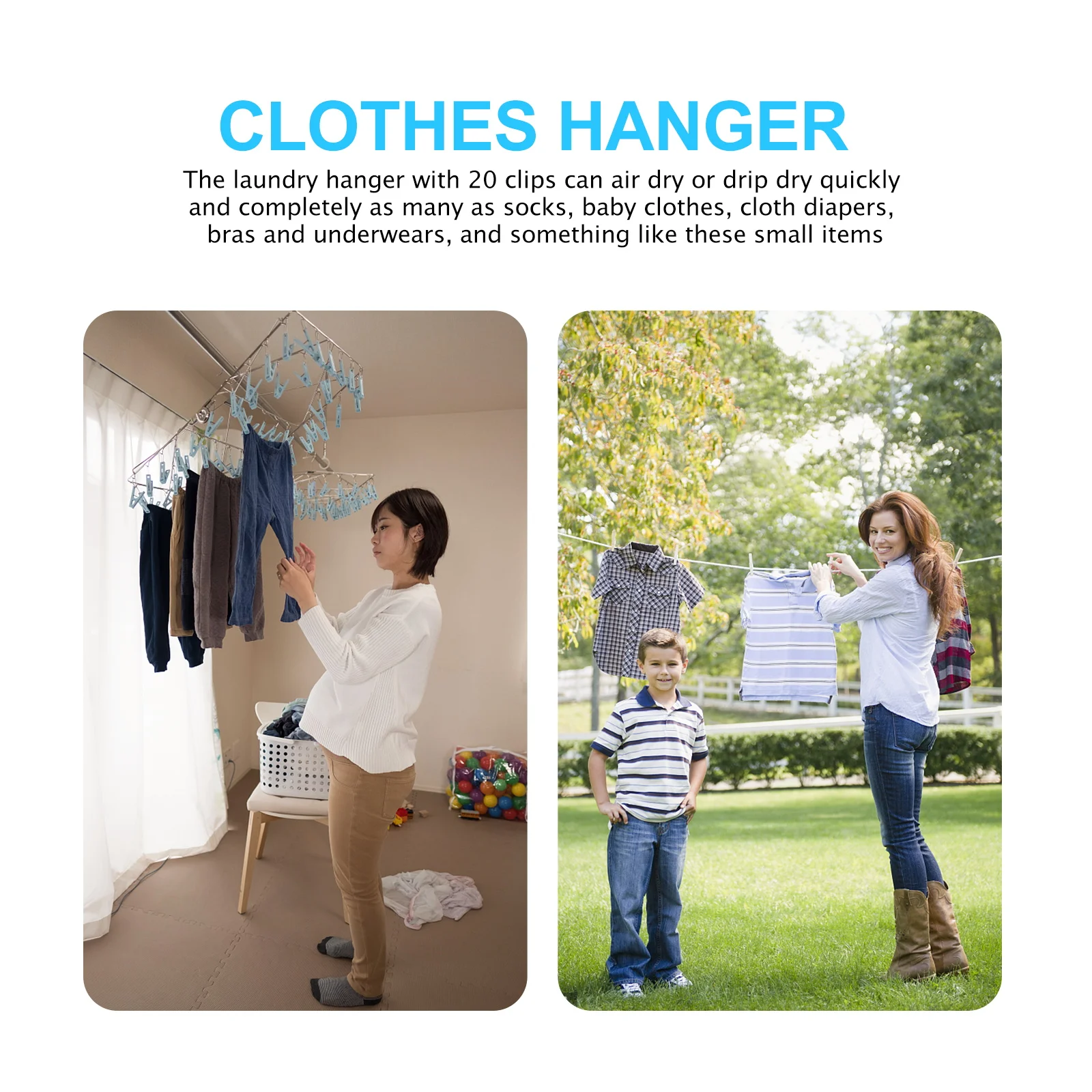 

1Pcs Stainless Steel Clothes Drying Hanger Windproof Clips Laundry Rack Balcony Organizer Socks Underwear Towels Multi-Purpose