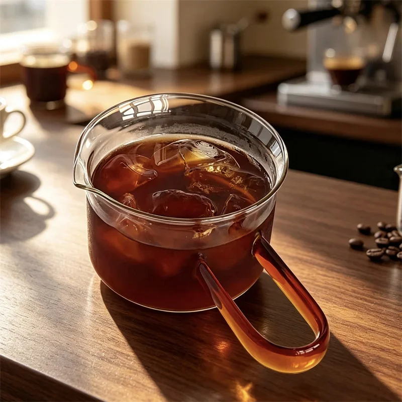 300ml Heat-Resistant Glass Coffee Server with Amber Handle Mini Pour Over Espresso Coffee Pitcher Measuring Jug For Milk Cream
