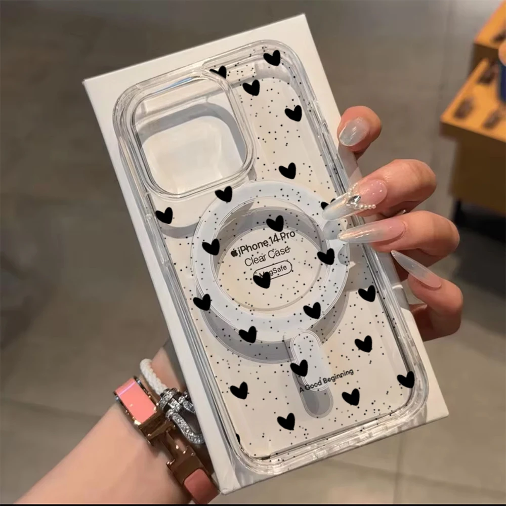 Einfache Herz-Polka-Dot-Stoßfeste Hülle für iPhone 15 17 Pro Max Hüllen iPhone 11 12 13 ProMax 14 16 Plus 16E Klare Magnetische Abdeckung – Detail 12