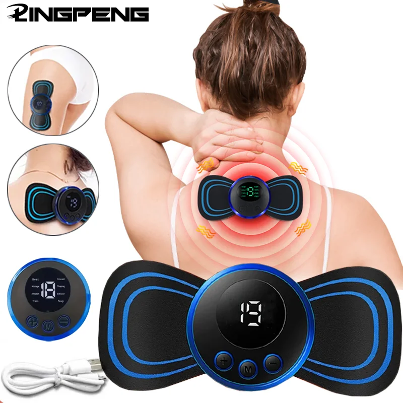 Portable Neck Massager EMS Muscle Stimulator Electric Cervical Massage Patch Low Frequency Pulse Massage Pads Pain Relief Tool