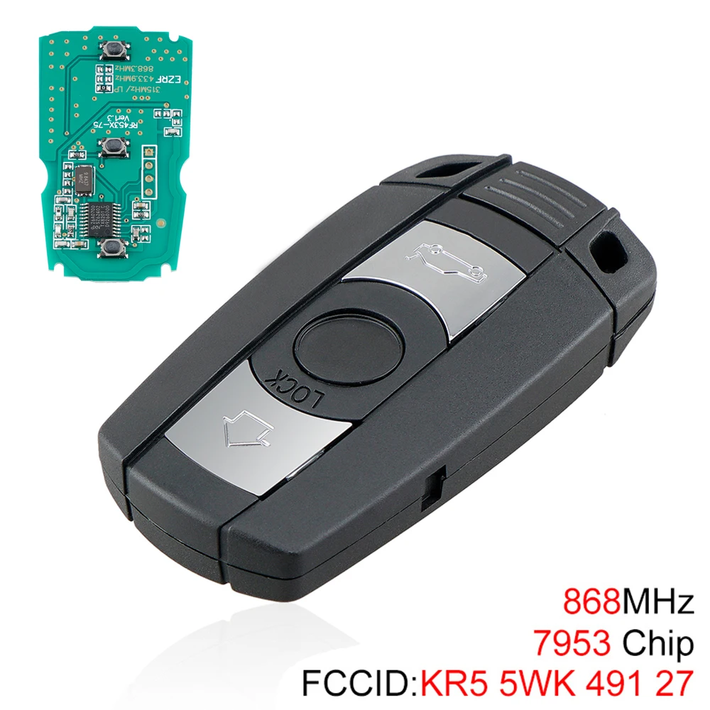 868MHz 3 Button Keyless Remote Key 7953 Chip for BMW- CAS3 X5 X6 Z4 1 3 5 6 E70 E71 E72 E89 E82 E88 E90 E91 E92 E93 E60 E61 E63